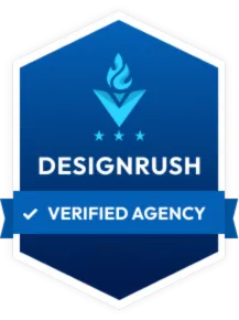 image displays the "DesignRush Verified Agency" badge with a blue and flame logo.